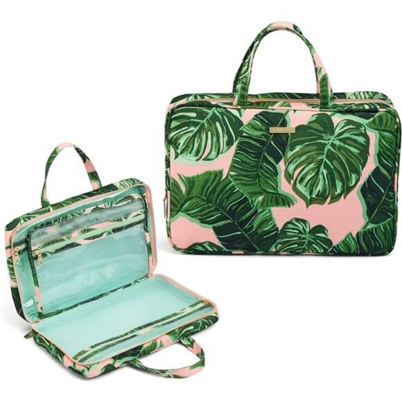 Tropical travel toiletry bag makeup organizer cosmetic weekender bag with pocket - Picture 1 of 7